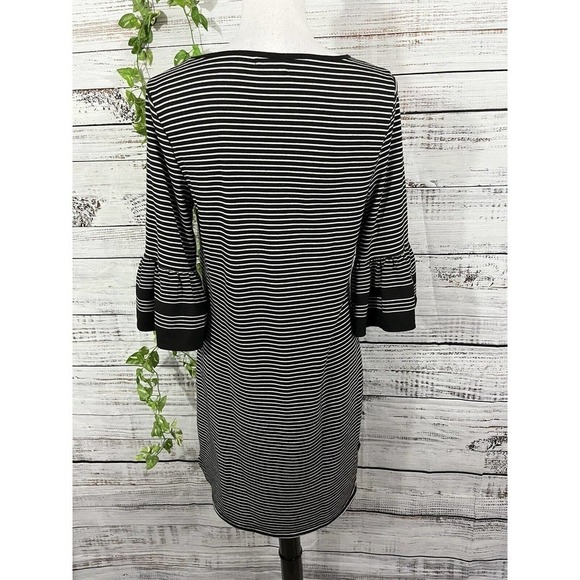 Max Studio Dress size Small Black White Striped Stretch Jersey Ruffle Sleeves - Picture 11 of 12